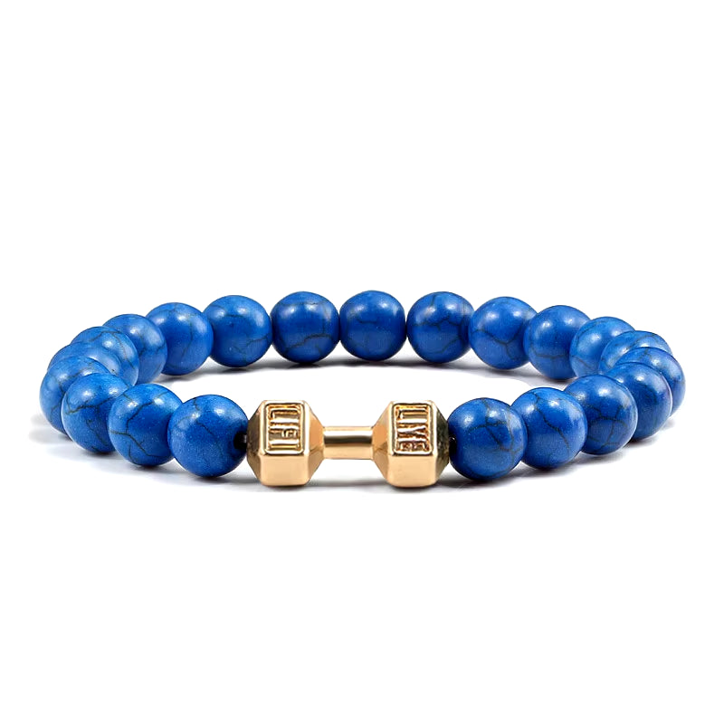 Natural Stone Dumbbell Bead Bracelet - Energy Weight Jewelry for Men, Women, and Couples