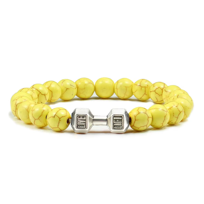 Natural Stone Dumbbell Bead Bracelet - Energy Weight Jewelry for Men, Women, and Couples