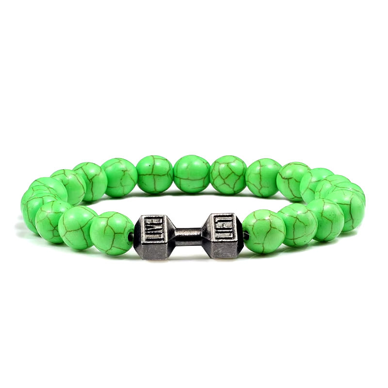 Natural Stone Dumbbell Bead Bracelet - Energy Weight Jewelry for Men, Women, and Couples