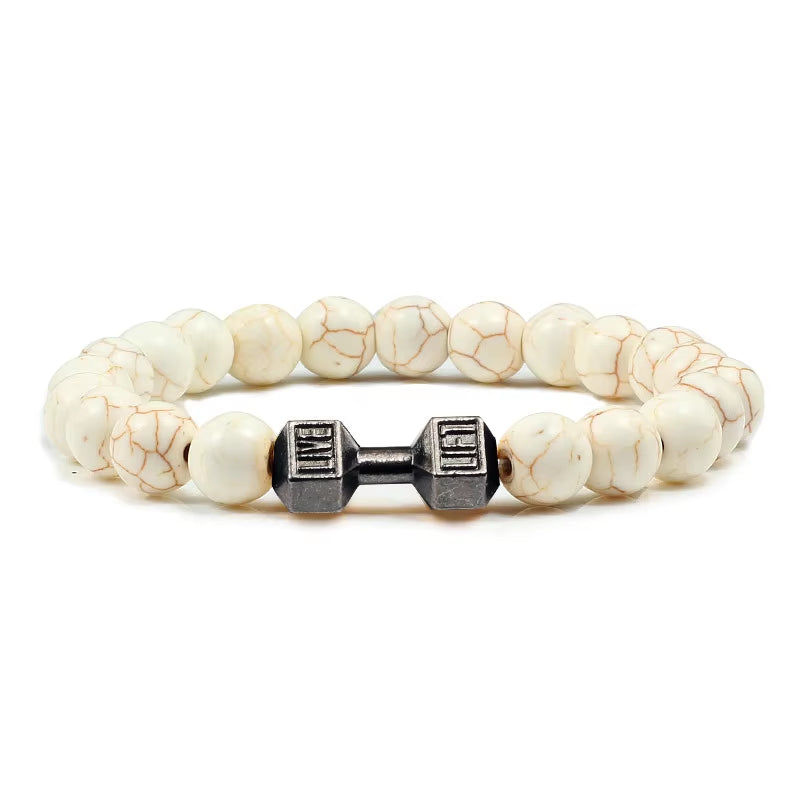 Natural Stone Dumbbell Bead Bracelet - Energy Weight Jewelry for Men, Women, and Couples