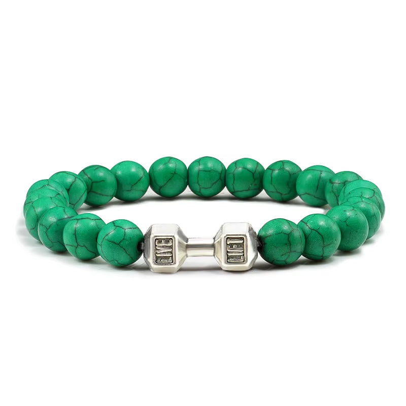 Natural Stone Dumbbell Bead Bracelet - Energy Weight Jewelry for Men, Women, and Couples