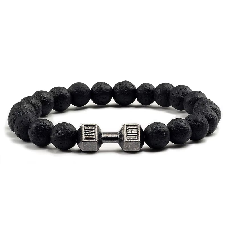 Natural Stone Dumbbell Bead Bracelet - Energy Weight Jewelry for Men, Women, and Couples