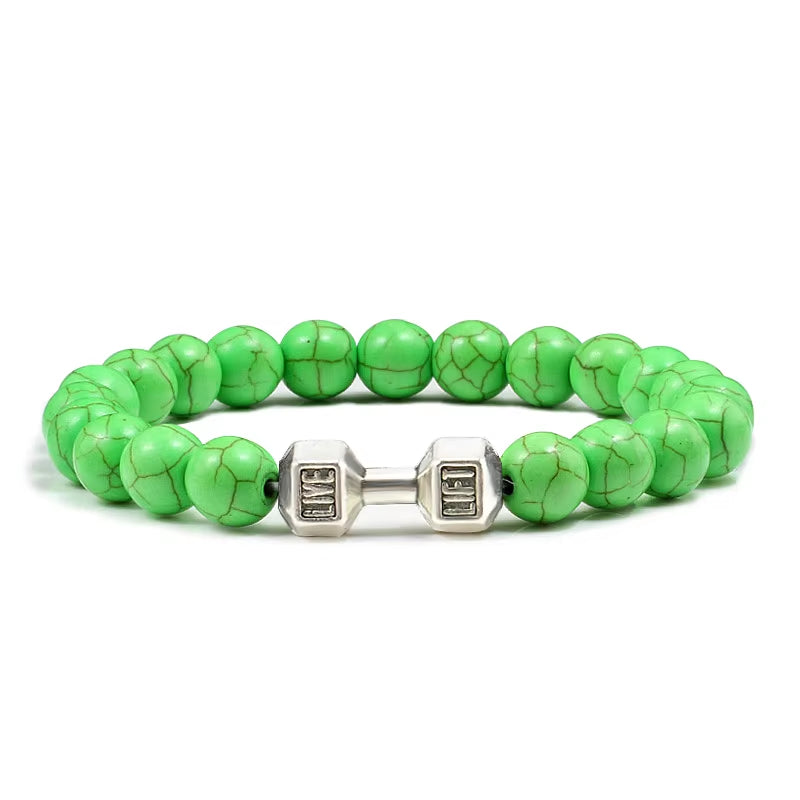 Natural Stone Dumbbell Bead Bracelet - Energy Weight Jewelry for Men, Women, and Couples