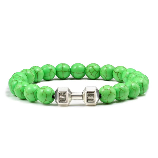 Natural Stone Dumbbell Bead Bracelet - Energy Weight Jewelry for Men, Women, and Couples