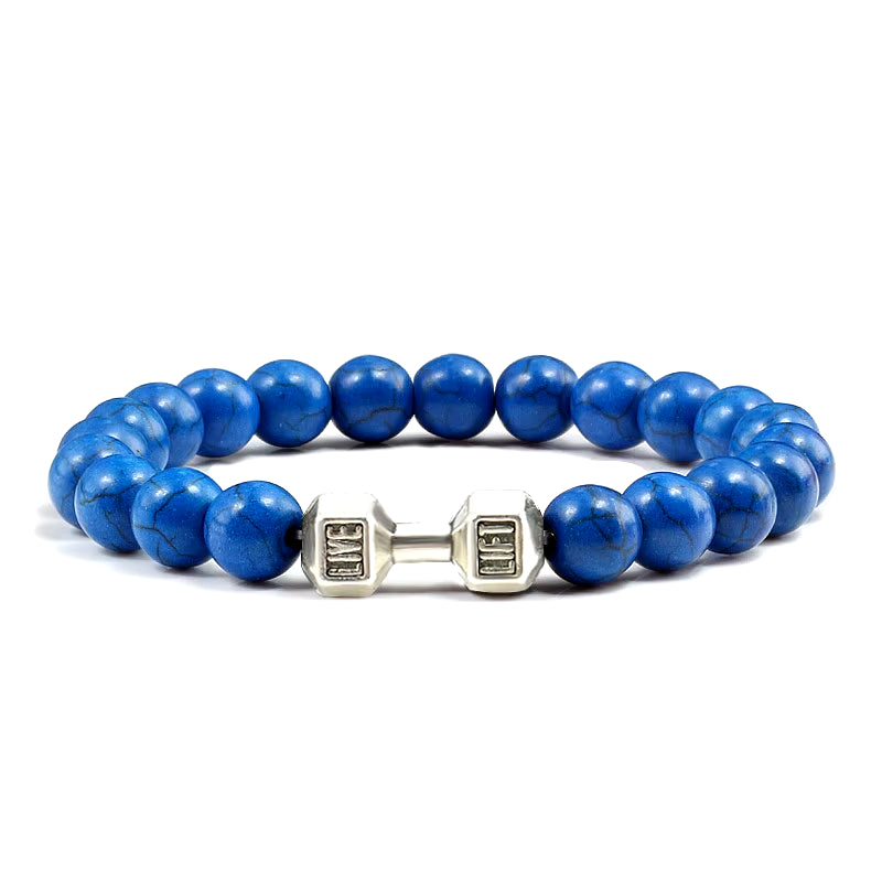 Natural Stone Dumbbell Bead Bracelet - Energy Weight Jewelry for Men, Women, and Couples