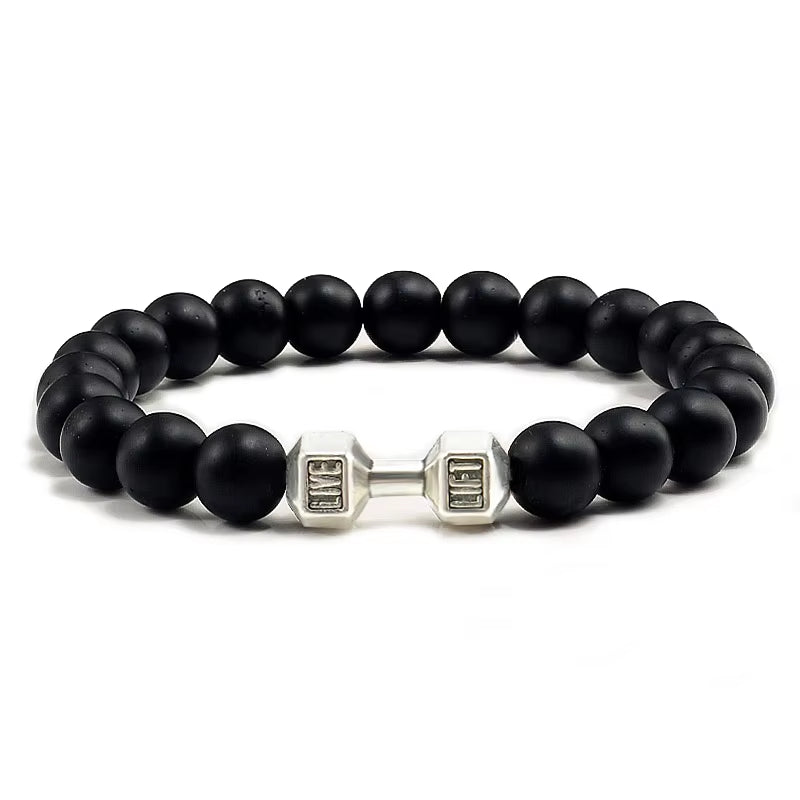 Natural Stone Dumbbell Bead Bracelet - Energy Weight Jewelry for Men, Women, and Couples