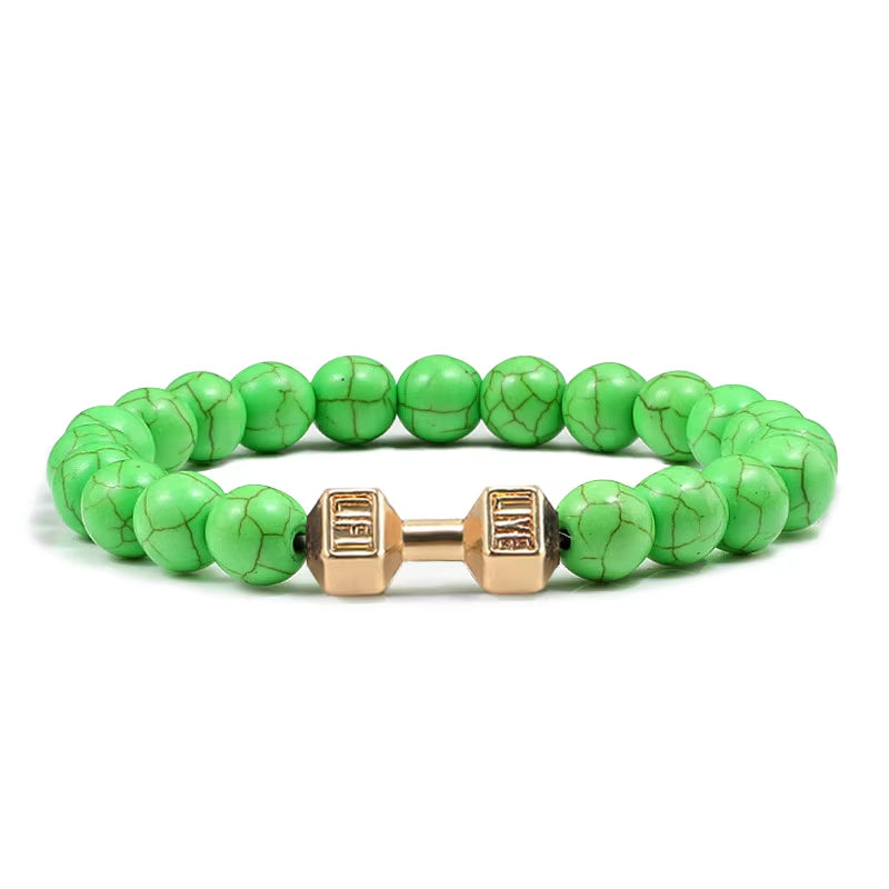 Natural Stone Dumbbell Bead Bracelet - Energy Weight Jewelry for Men, Women, and Couples