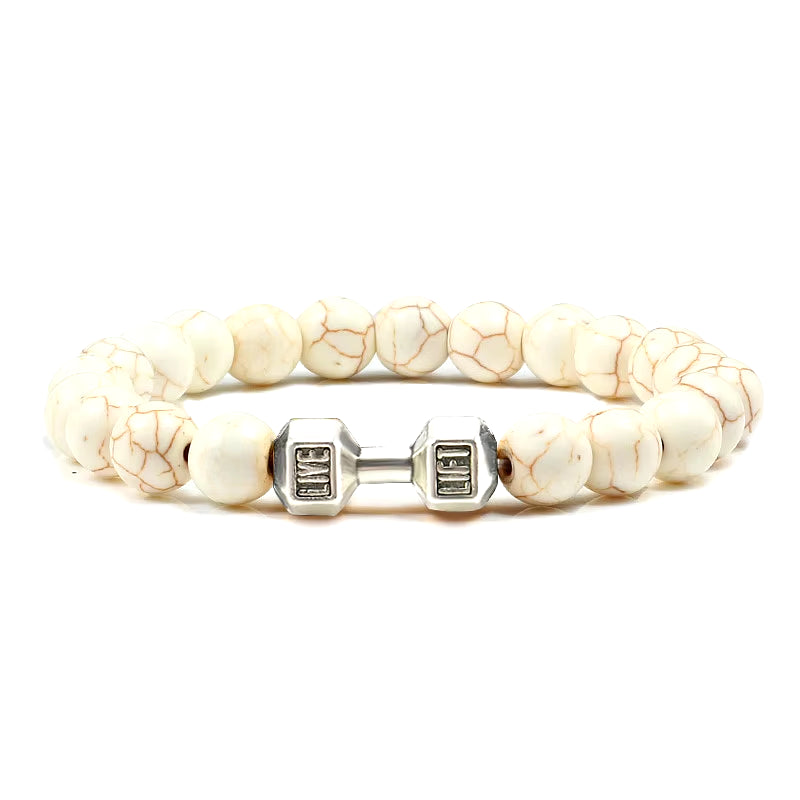 Natural Stone Dumbbell Bead Bracelet - Energy Weight Jewelry for Men, Women, and Couples