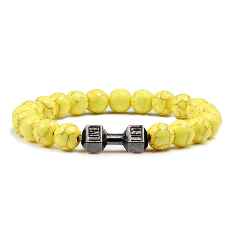 Natural Stone Dumbbell Bead Bracelet - Energy Weight Jewelry for Men, Women, and Couples
