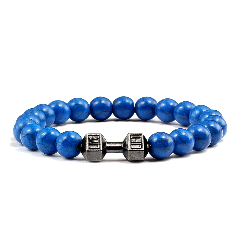Natural Stone Dumbbell Bead Bracelet - Energy Weight Jewelry for Men, Women, and Couples