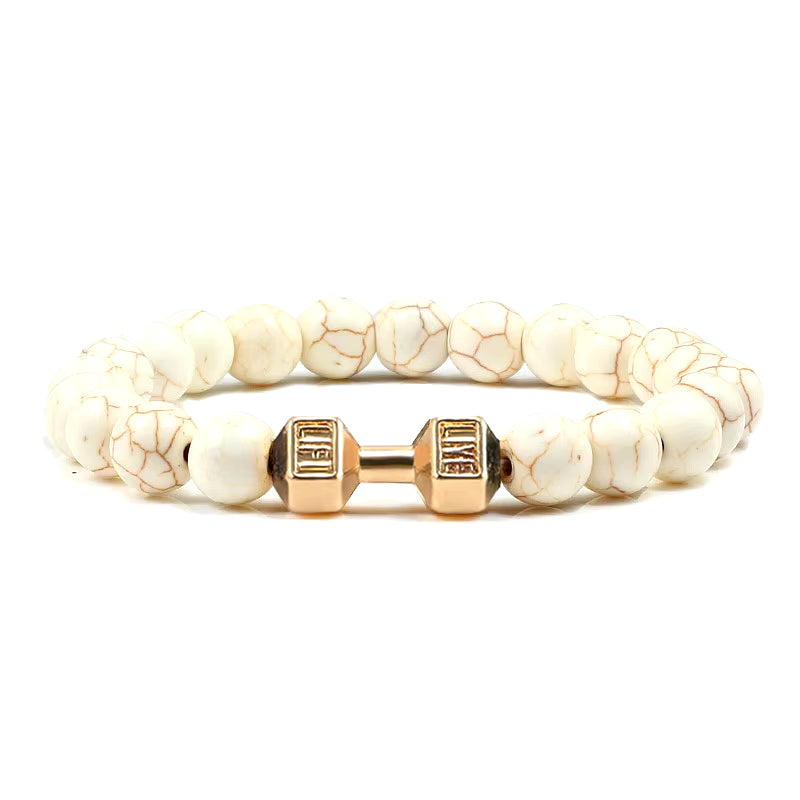 Natural Stone Dumbbell Bead Bracelet - Energy Weight Jewelry for Men, Women, and Couples