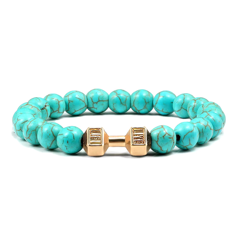 Natural Stone Dumbbell Bead Bracelet - Energy Weight Jewelry for Men, Women, and Couples