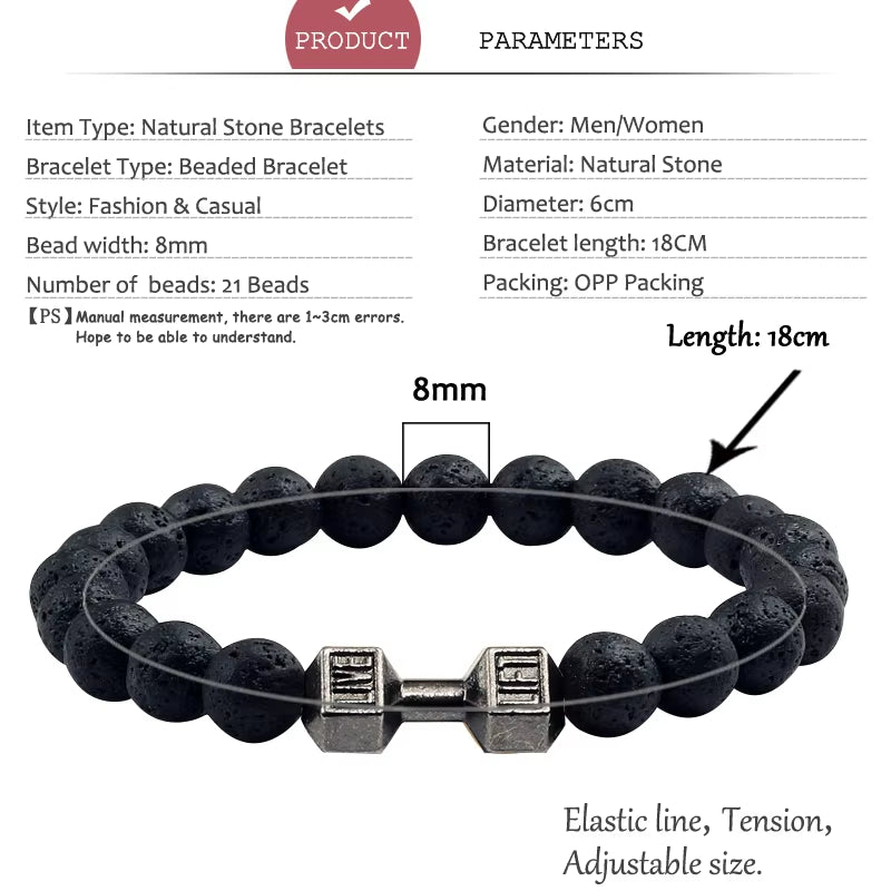 Natural Stone Dumbbell Bead Bracelet - Energy Weight Jewelry for Men, Women, and Couples