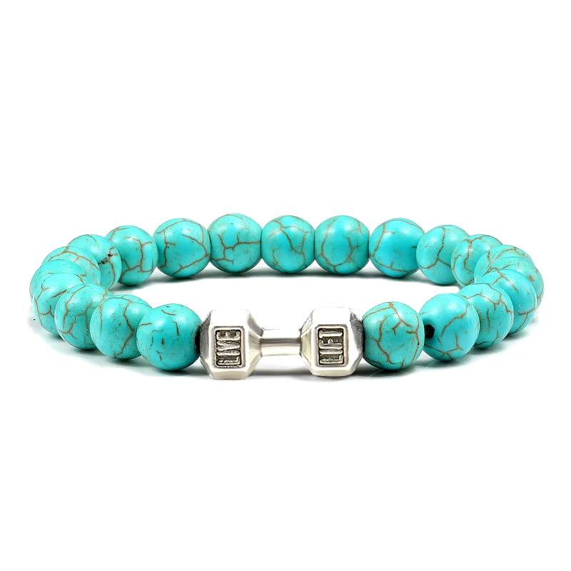 Natural Stone Dumbbell Bead Bracelet - Energy Weight Jewelry for Men, Women, and Couples