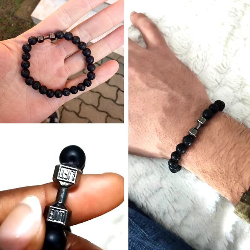 Natural Stone Dumbbell Bead Bracelet - Energy Weight Jewelry for Men, Women, and Couples