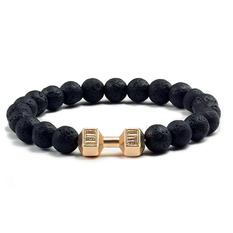 Natural Stone Dumbbell Bead Bracelet - Energy Weight Jewelry for Men, Women, and Couples