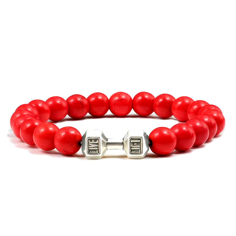 Natural Stone Dumbbell Bead Bracelet - Energy Weight Jewelry for Men, Women, and Couples