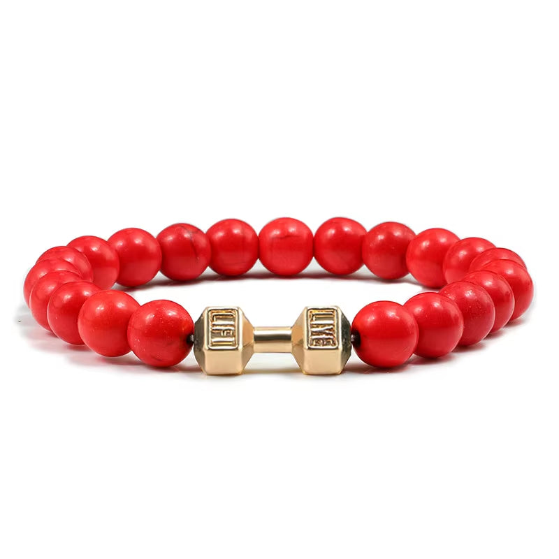 Natural Stone Dumbbell Bead Bracelet - Energy Weight Jewelry for Men, Women, and Couples