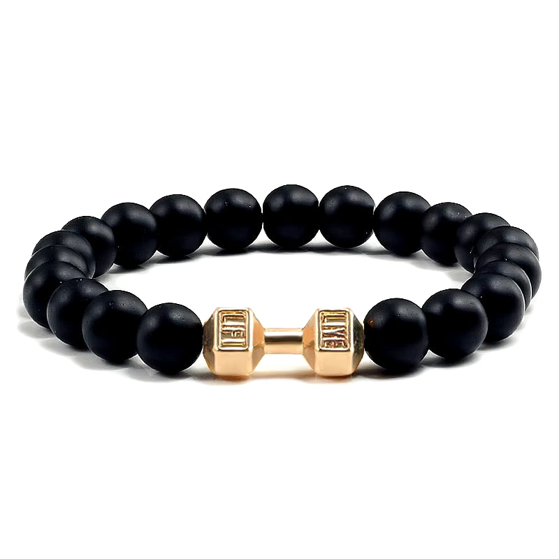 Natural Stone Dumbbell Bead Bracelet - Energy Weight Jewelry for Men, Women, and Couples