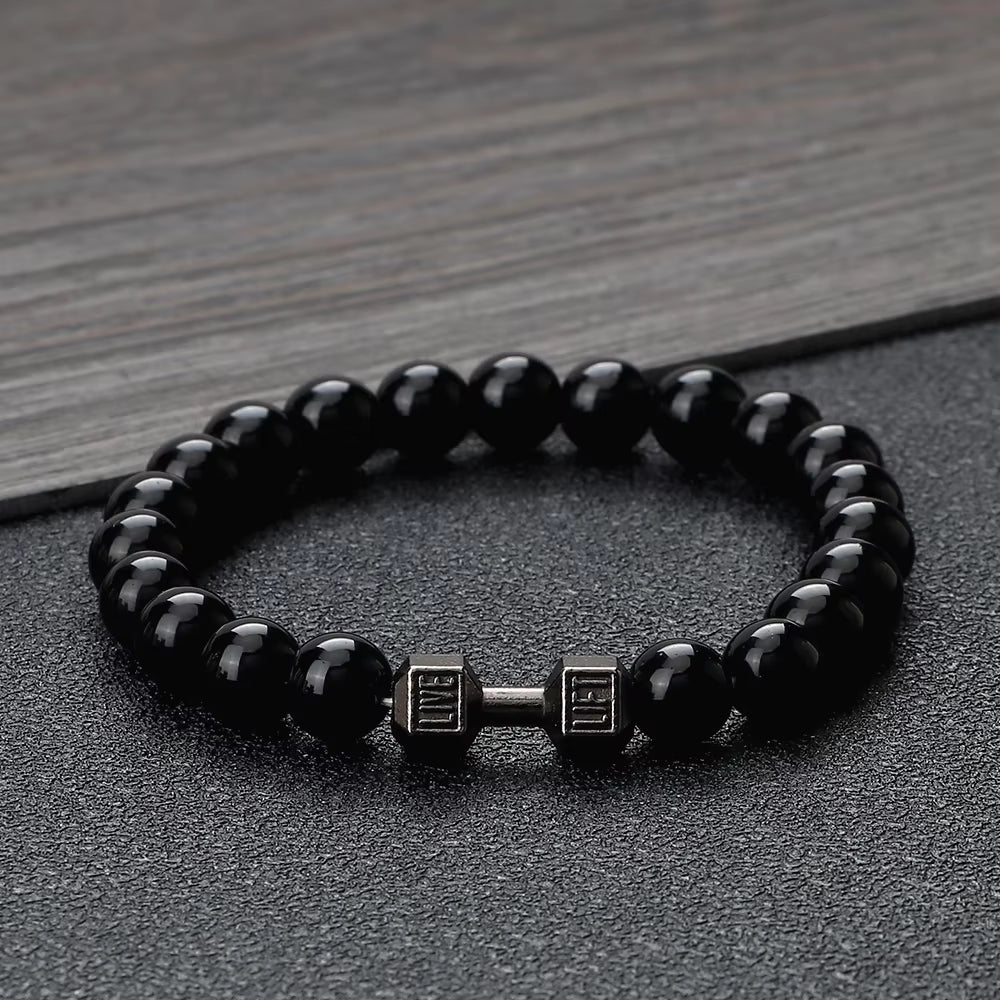 Natural Stone Dumbbell Bead Bracelet - Energy Weight Jewelry for Men, Women, and Couples