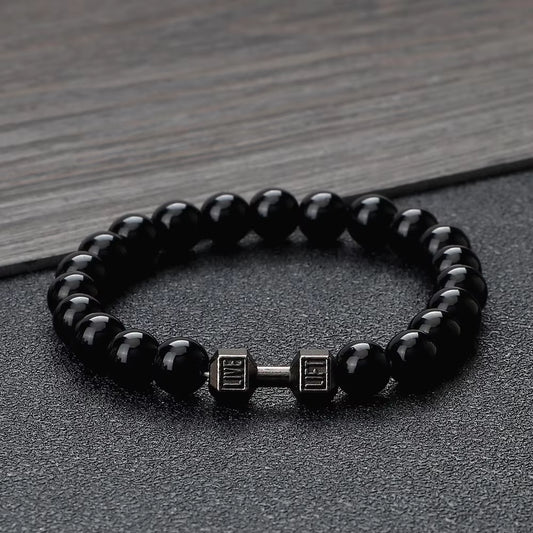 Natural Stone Dumbbell Bead Bracelet - Energy Weight Jewelry for Men, Women, and Couples