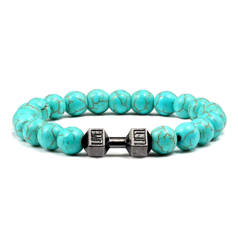 Natural Stone Dumbbell Bead Bracelet - Energy Weight Jewelry for Men, Women, and Couples