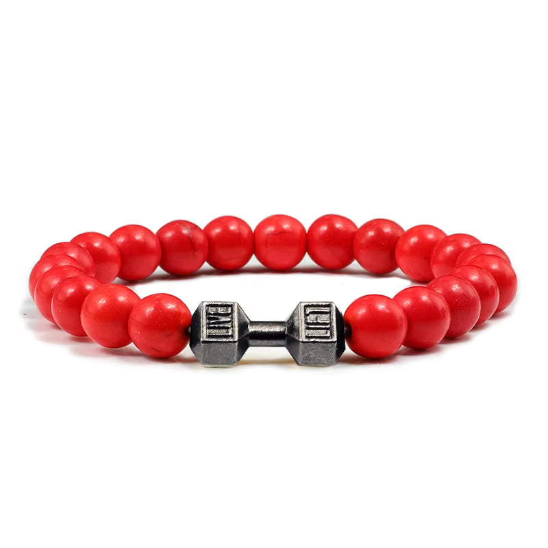 Natural Stone Dumbbell Bead Bracelet - Energy Weight Jewelry for Men, Women, and Couples