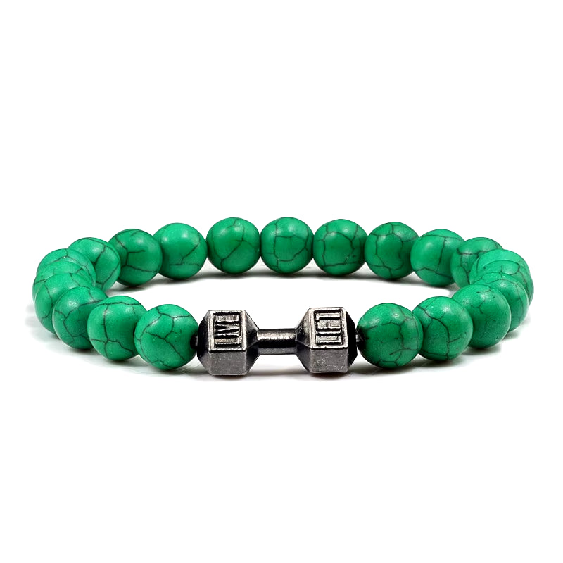 Natural Stone Dumbbell Bead Bracelet - Energy Weight Jewelry for Men, Women, and Couples