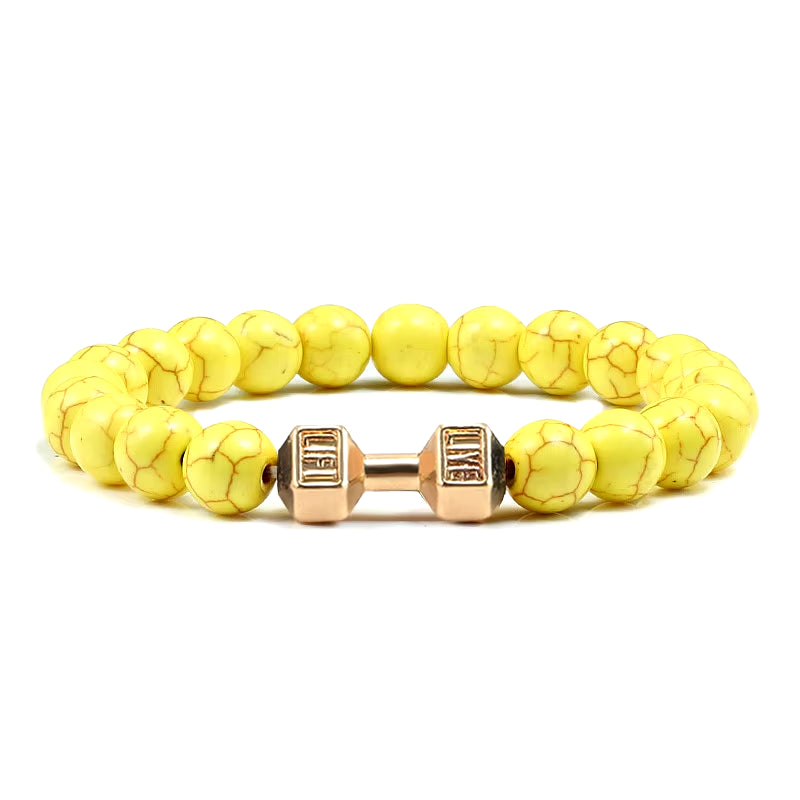 Natural Stone Dumbbell Bead Bracelet - Energy Weight Jewelry for Men, Women, and Couples
