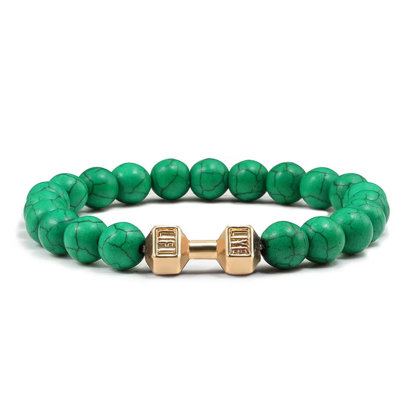 Natural Stone Dumbbell Bead Bracelet - Energy Weight Jewelry for Men, Women, and Couples